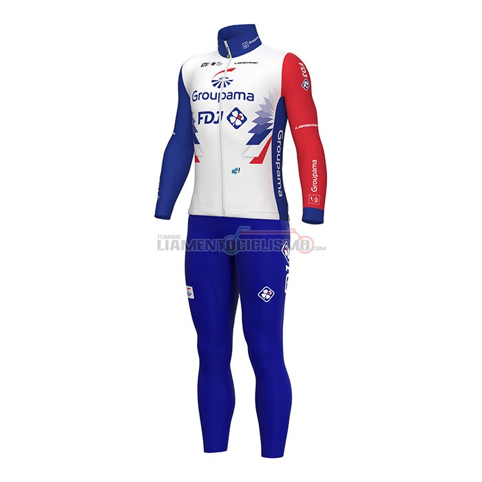 Abbigliamento Ciclismo Groupama FDJ Manica Lunga 2022 Rosso Blu